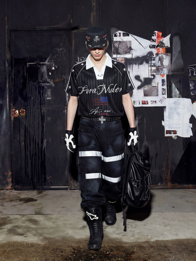 Black White Contrast Football Jersey Tee Main Image