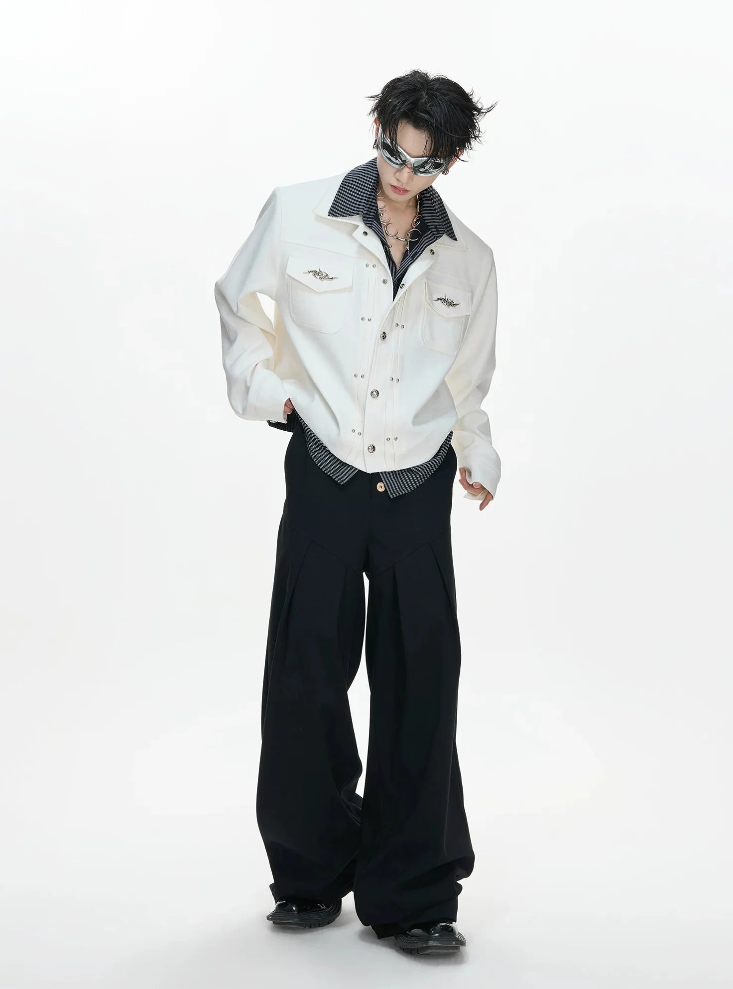 26s Feb.】Striped Faux-Layer Short Jacket