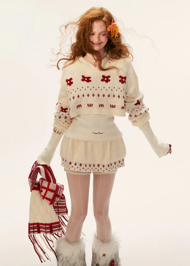Star Flower Knit  Lazy Crop Sweater Drop