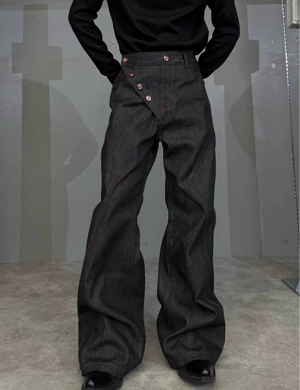 【26s Feb.】14.5oz Raw Selvedge Black Slight Flare Denim Pants