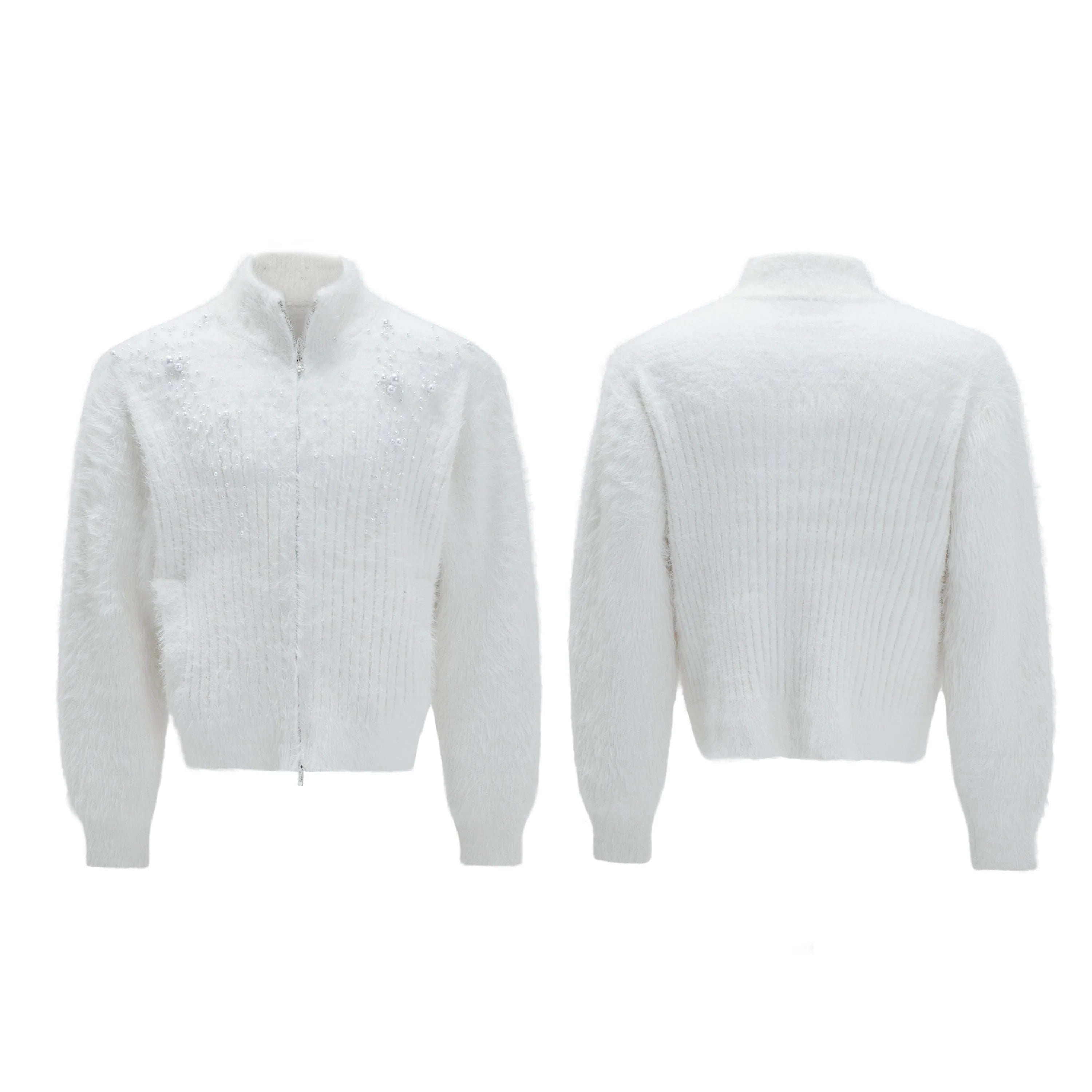 【25s Nov.】High-neck Plush Pearl Embellished Sweater