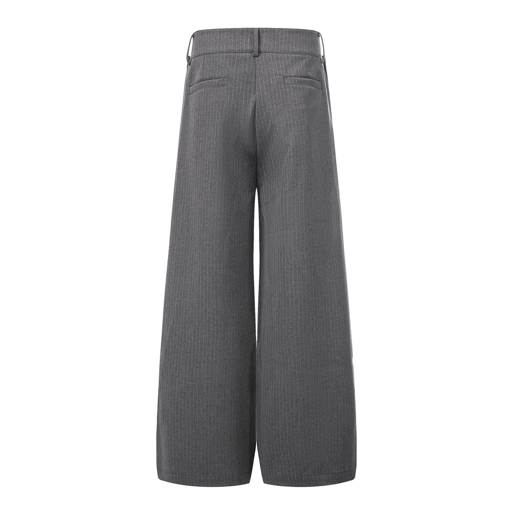 Gray Stripe Pleated Wide Trousers