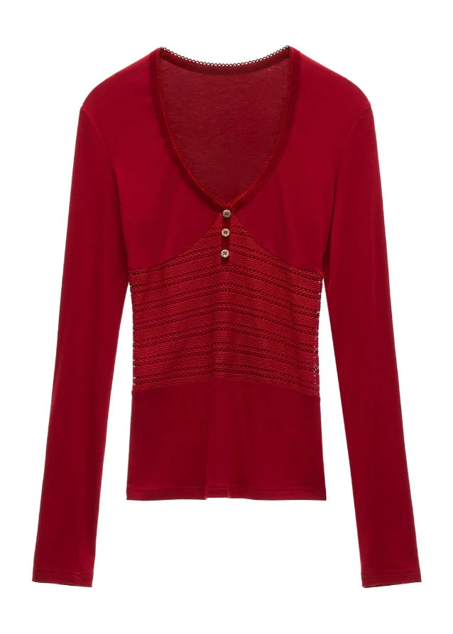 Patchwork Cut-Out V-Neck Top