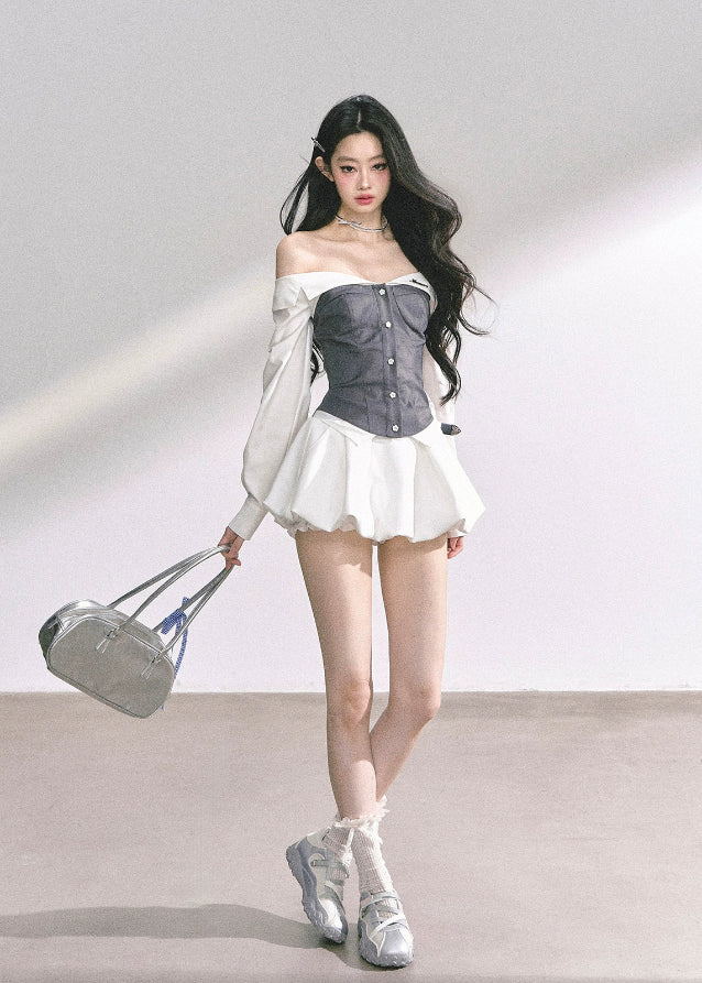 Oxford Muse Off-Shoulder Corset Blouse