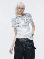【26s May.】Distressed Cross Studded Slim Tee