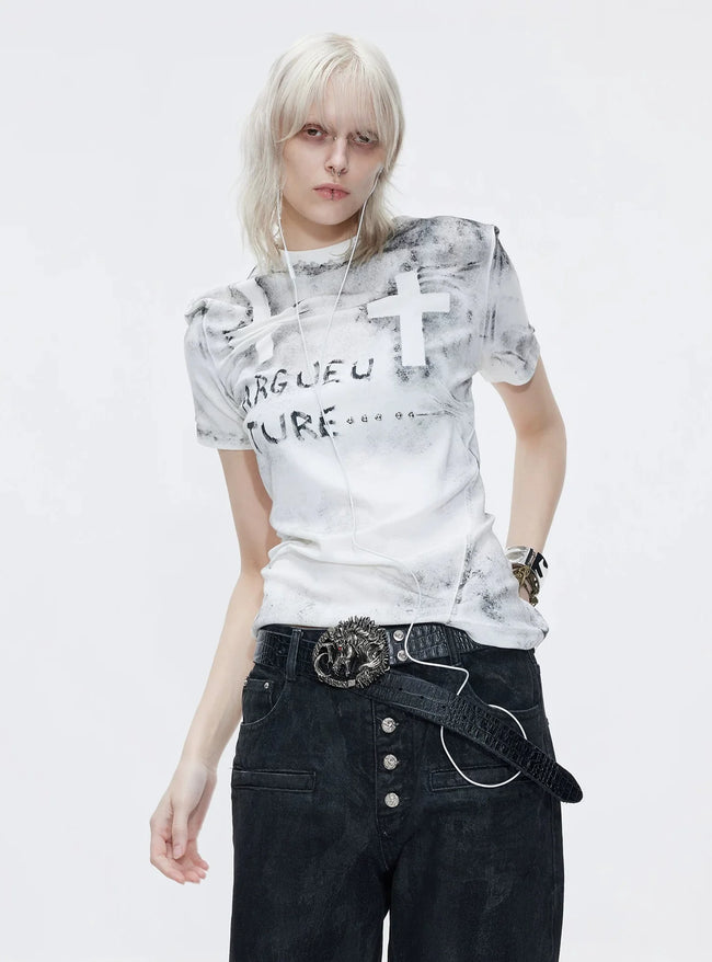 【26s May.】Distressed Cross Studded Slim Tee Main Image