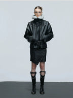 【25s Nov.】Riveted Faux Wolf Fur Collar Thickened Cotton Coat