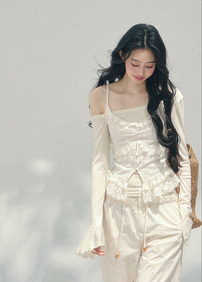 Crème Rêverie Lace Layered Top Hover Image