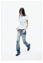 Ice Blue Studded Curved Skinny Jeans
