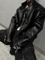 【26s Mar.】Snake-Embossed Aviator Leather Jacket