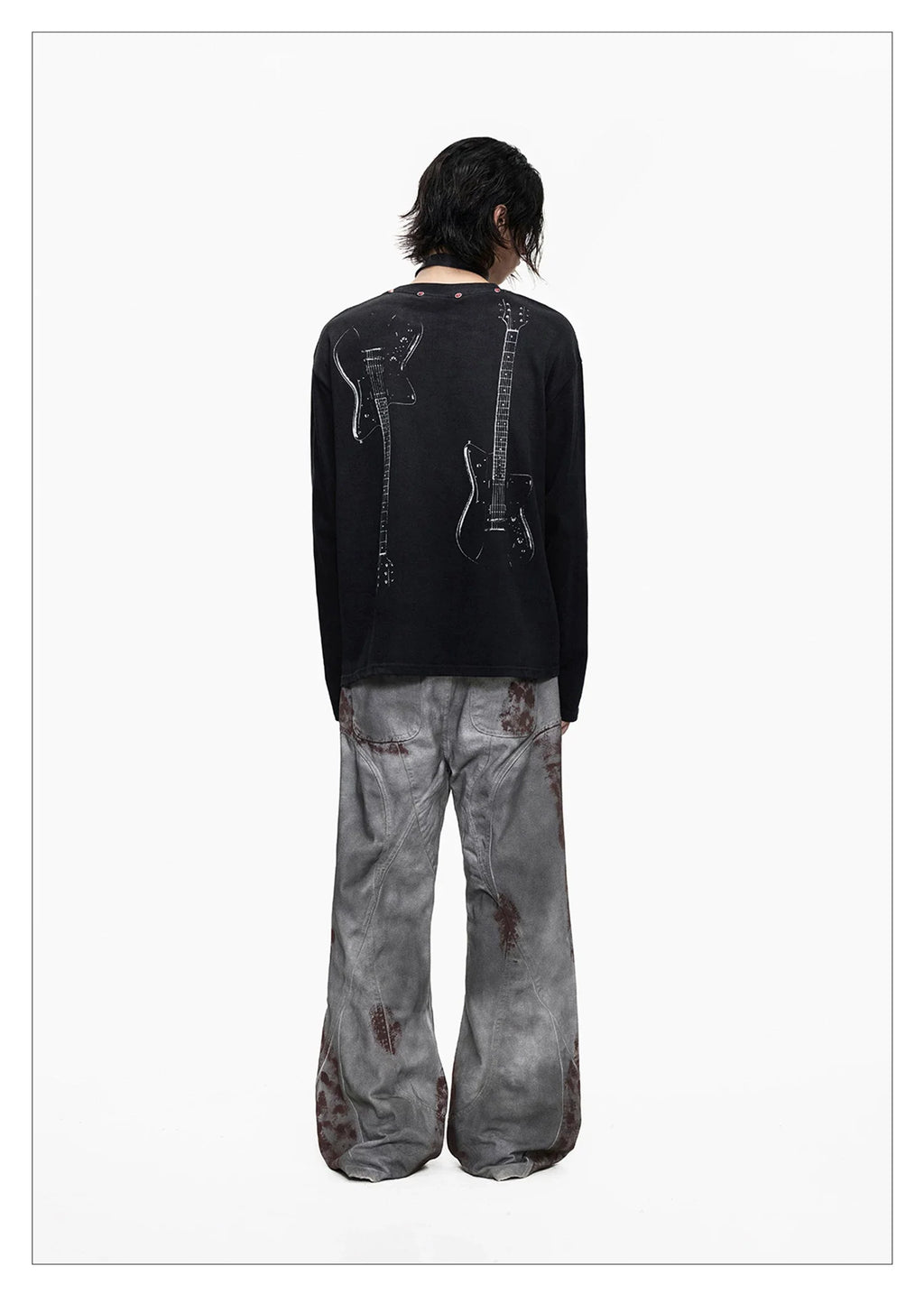 Distressed Punk Guitar Graphic Long Sleeve Tee
