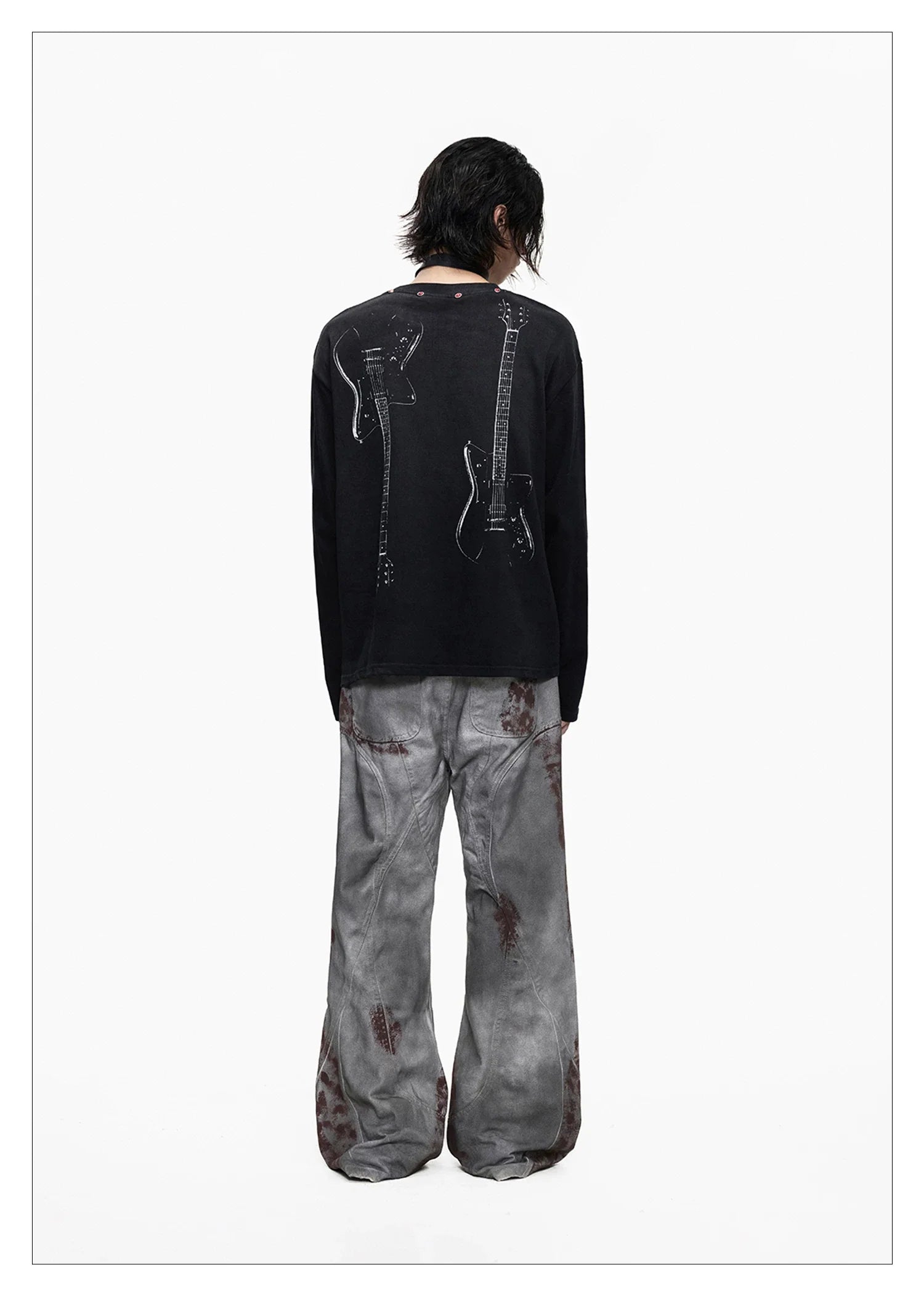 Distressed Punk Guitar Graphic Long Sleeve Tee