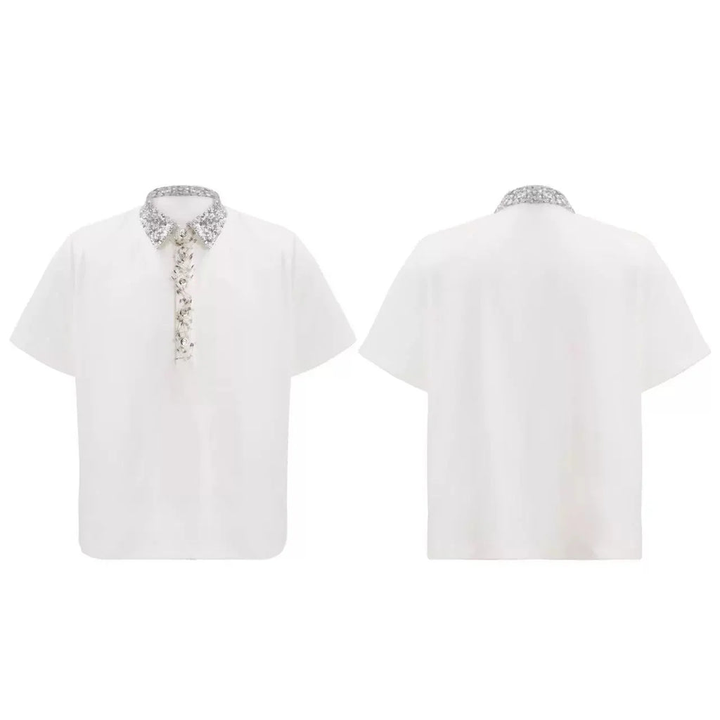 【25s Jun.】Sequined Safety Pin Polo Shirt T-shirt