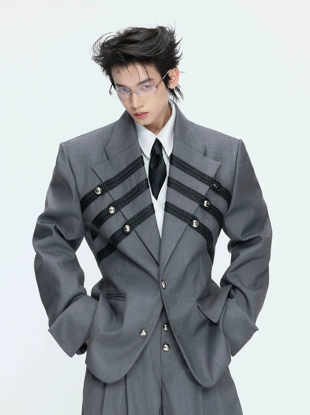 【26s Apr.】Silver Detail Double-Breasted Tailored Suit Set