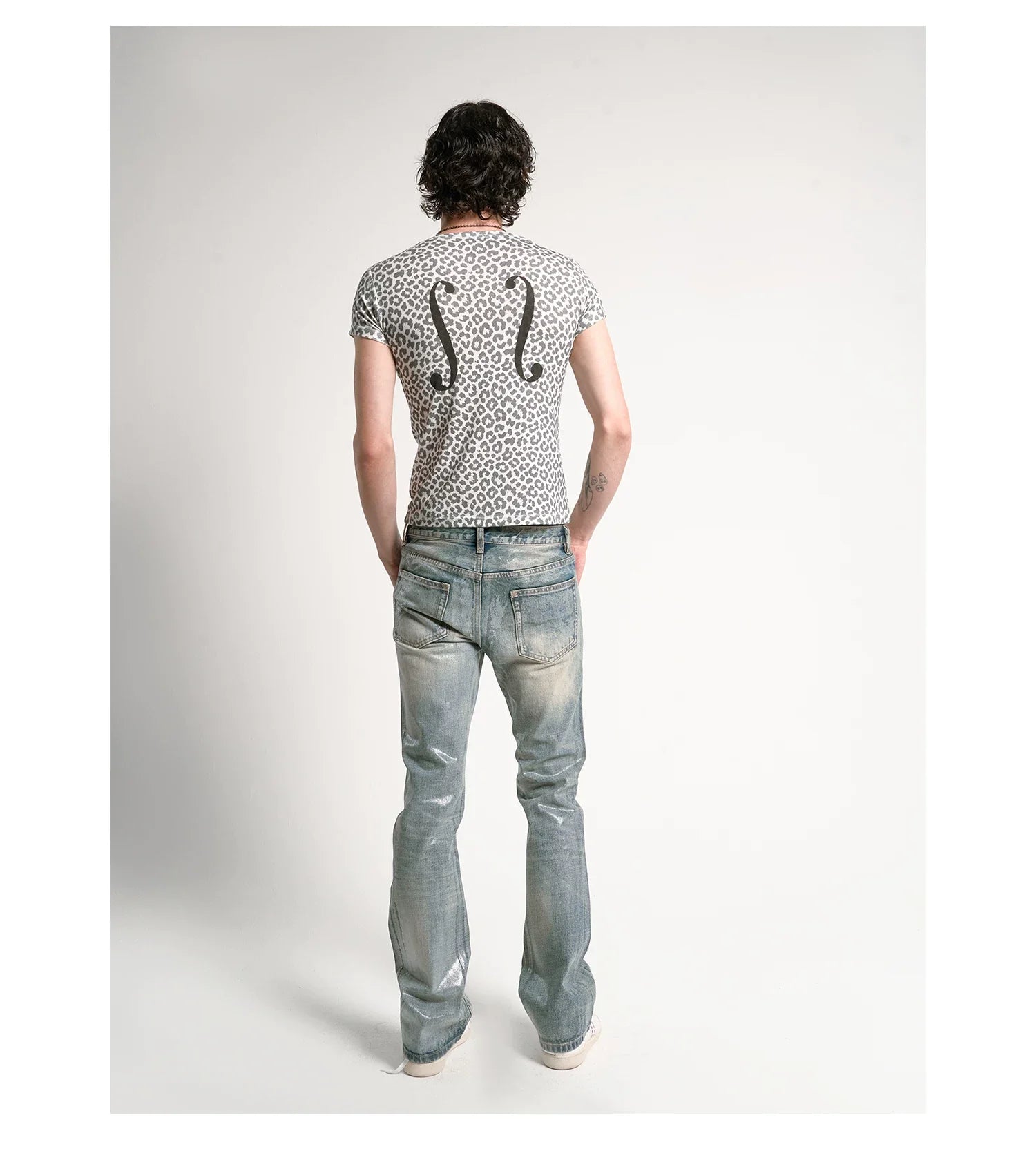 Ice Blue Crack Washed Flared Denim Jeans