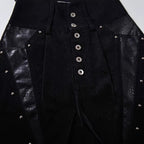 Studded Patchwork Washed Wide-Leg Denim Pants