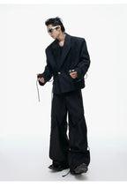 【25s Aug.】Striped Belted Cropped Blazer /Pants Set