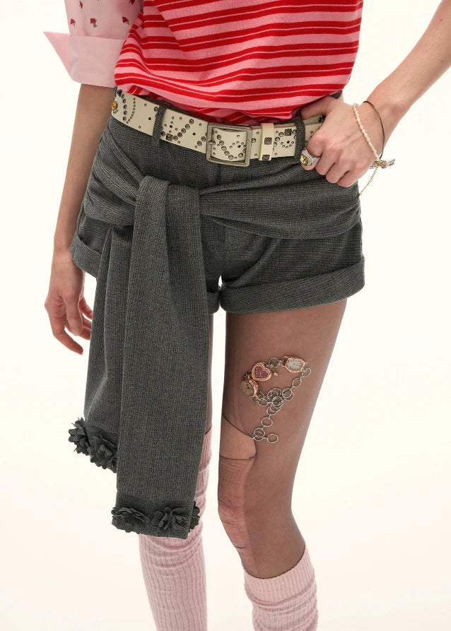 Gray Strap Shorts Hover Image