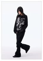 Dark Graphic Button Long Sleeve Tee