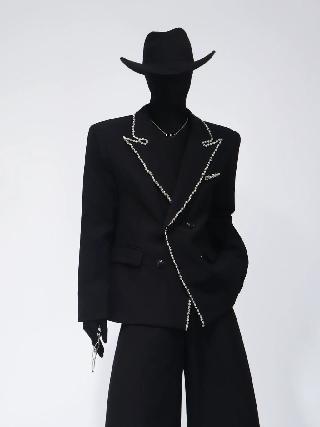 【26s Apr.】Crystal Embellished Padded Shoulder Blazer