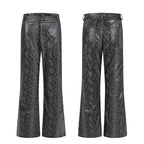 【25s Apr.】Retro High Waist Snakeskin Pattern Flared Leather Pants