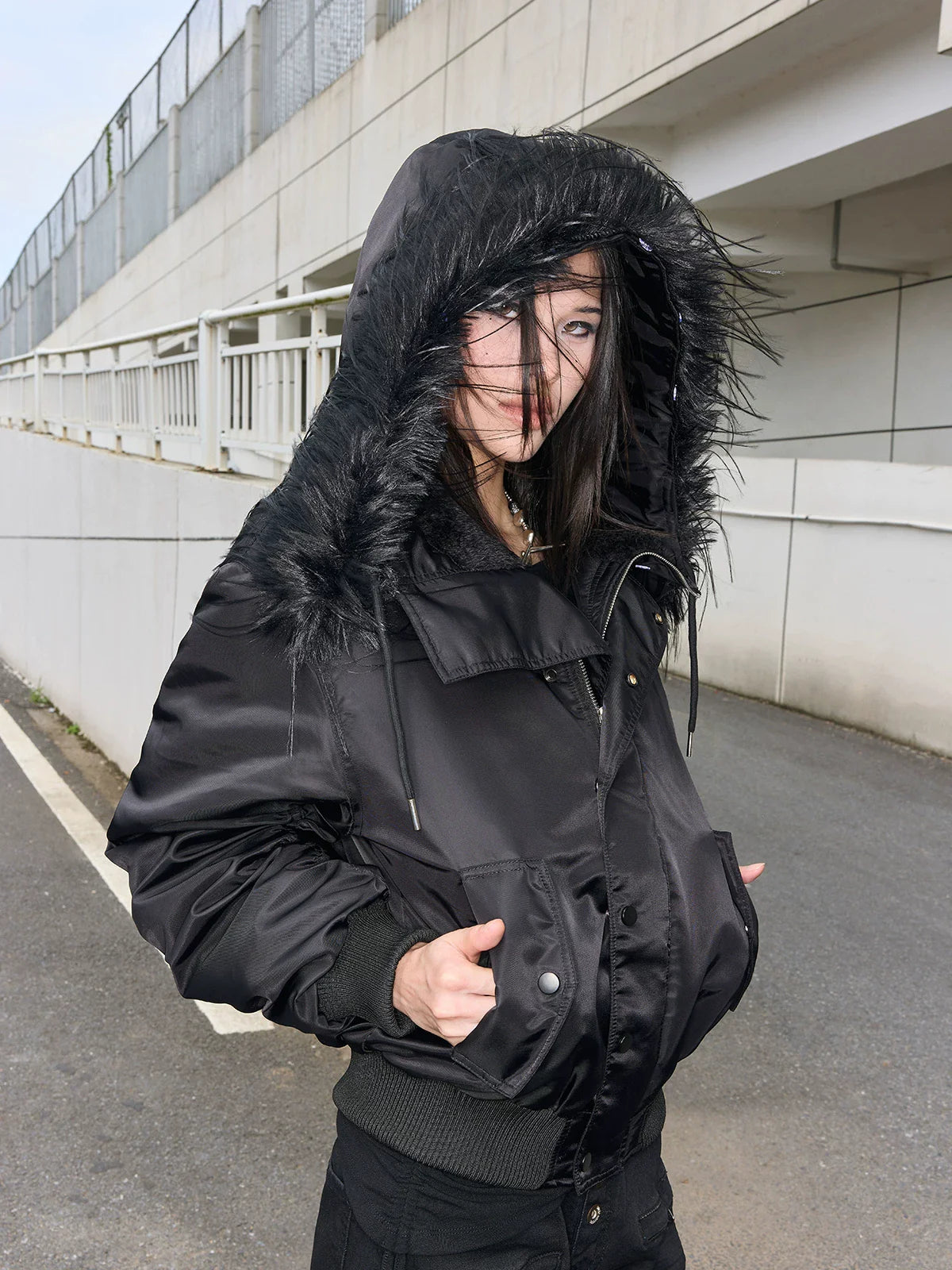 Shibuya MA-1 Fur Collar Bomber Jacket