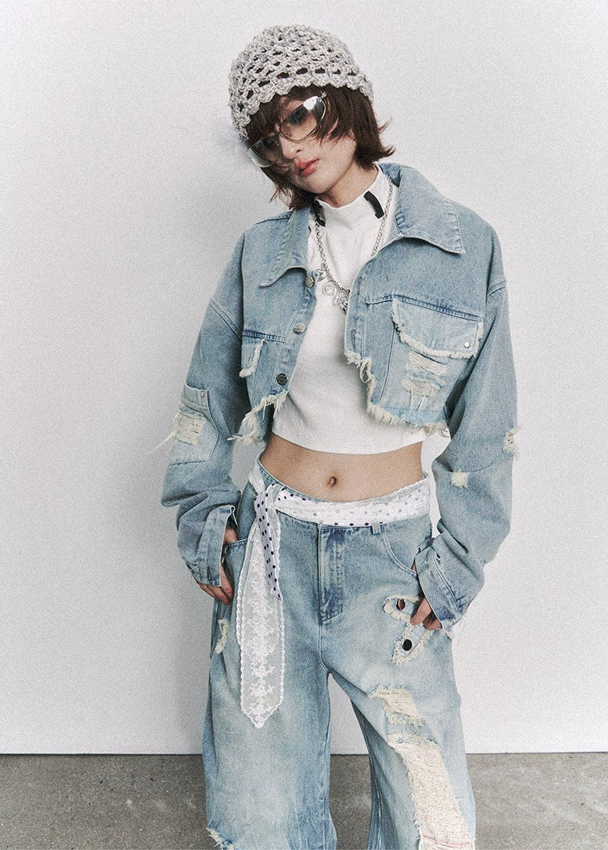 Cutline Cropped Denim Jacket