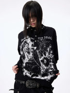 Dark Graphic Button Long Sleeve Tee