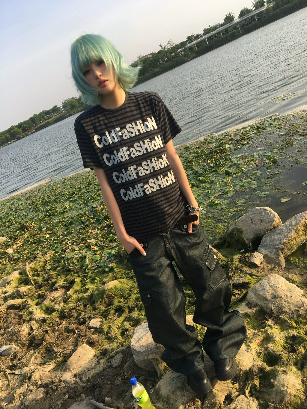 ColdFaSHioN Silver Graphic Stripe Tee