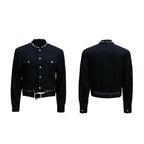 【26s Apr.】Pearl Embellishment Elegant Collarless Loose Denim Jacket / Jeans