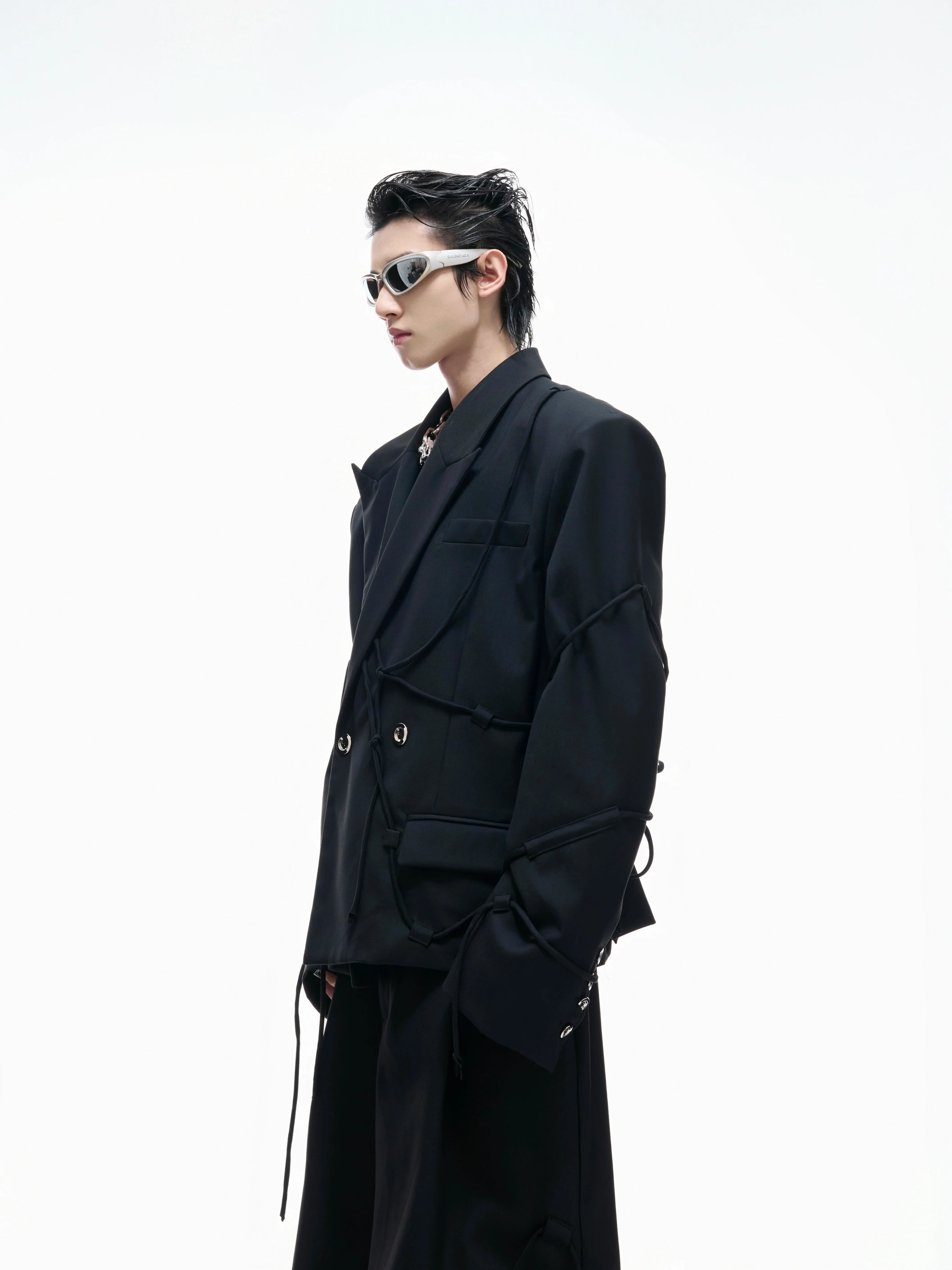 【25s Aug.】Striped Belted Cropped Blazer /Pants Set