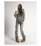 Ice Blue Crack Washed Flared Denim Jeans
