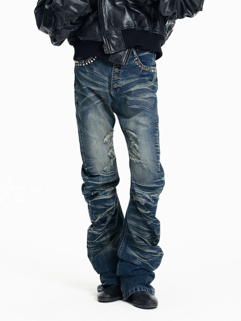 Ice Blue Studded Curved Skinny Jeans