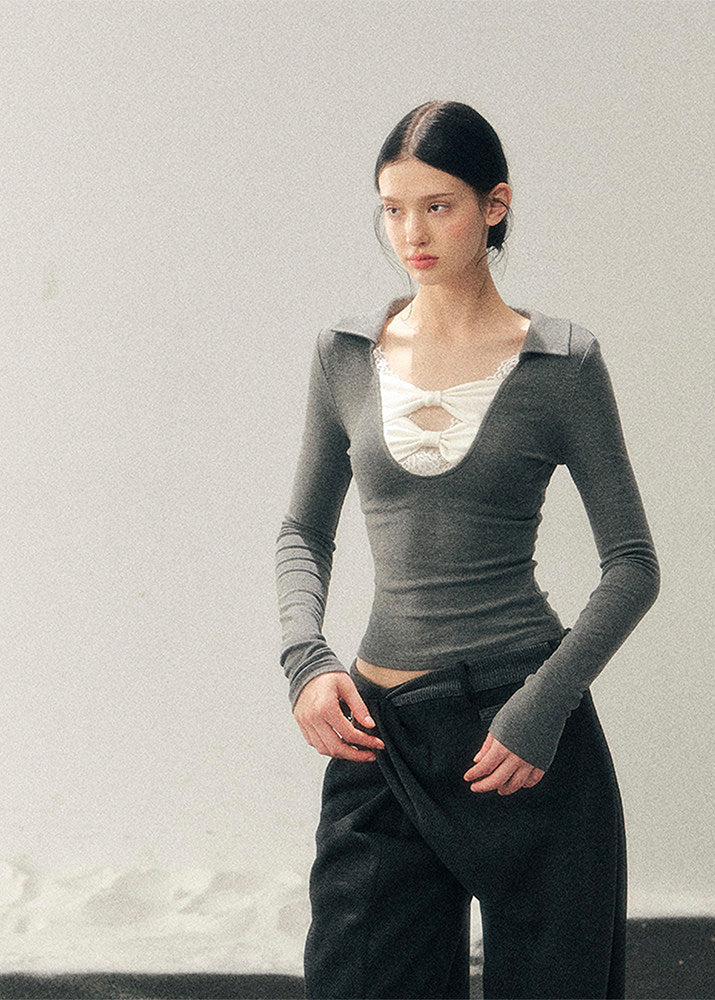 Silent Aftermath Lace Bow Top