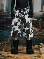 【25s Aug.】Deconstructed Patchwork Cargo Cow-Print Cropped Pants