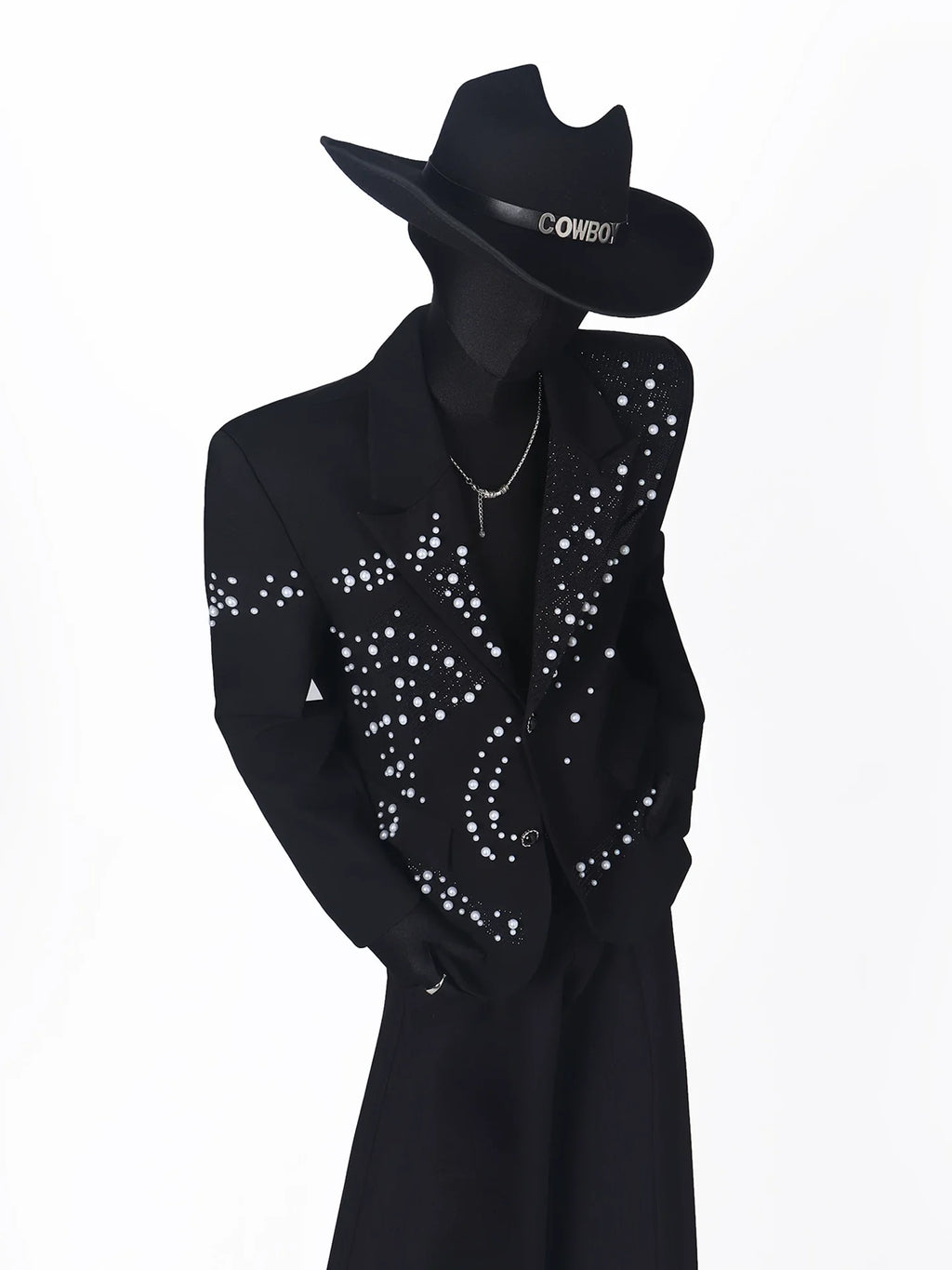 【26s May.】Pearl Embellished Heavy Detail Black Blazer