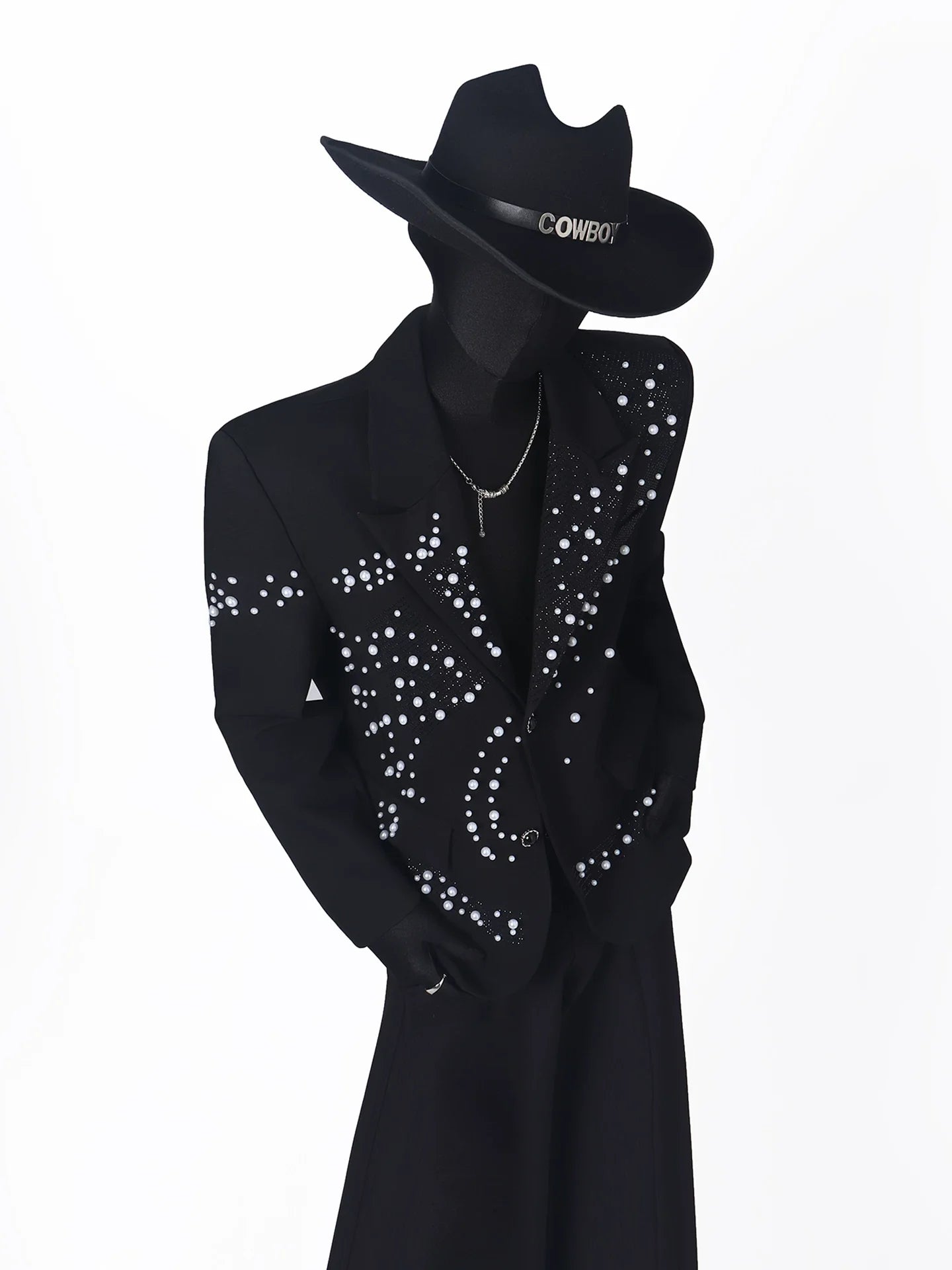 【26s May.】Pearl Embellished Heavy Detail Black Blazer