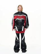 【25s Dec.】Color-blocked Ribbon Racing Leather Jacket/ Pants