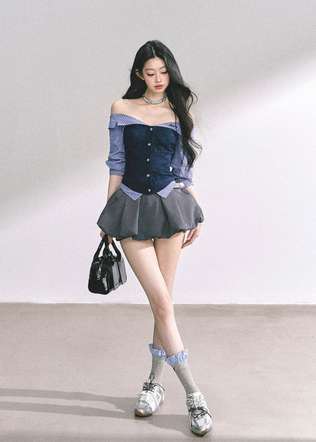 Oxford Muse Off-Shoulder Corset Blouse