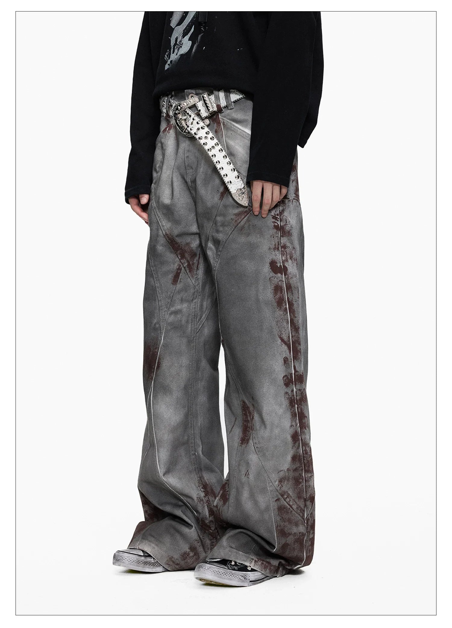 Blood Wash Distressed Flared Denim Jeans