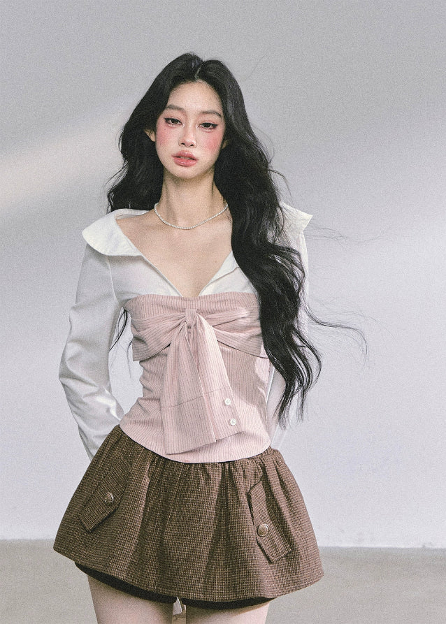 Belle Corsetée Striped Bow Blouse