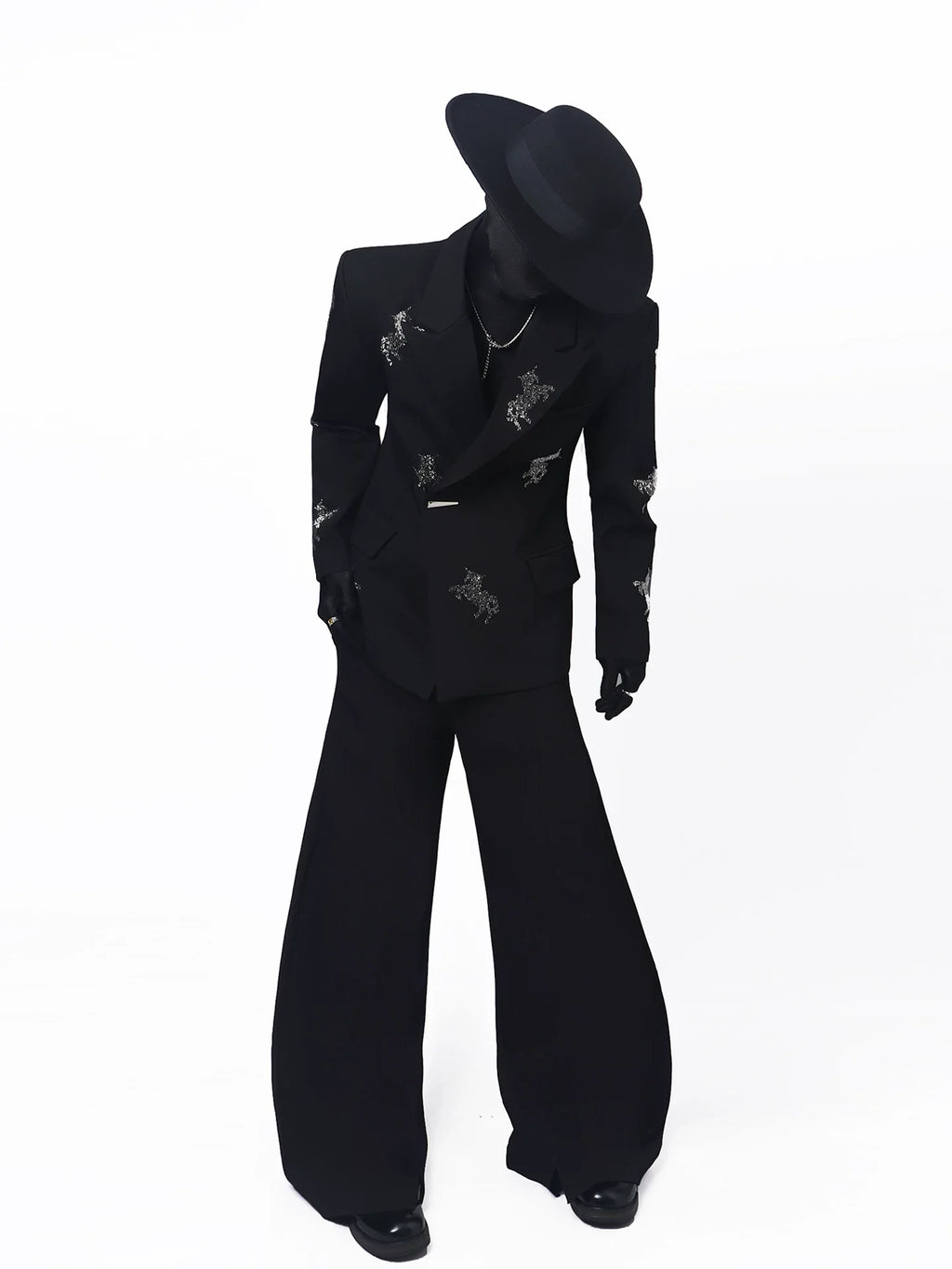 【26s May.】Rhinestone Structured Slim Black Blazer