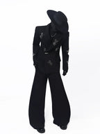 【26s May.】Rhinestone Structured Slim Black Blazer