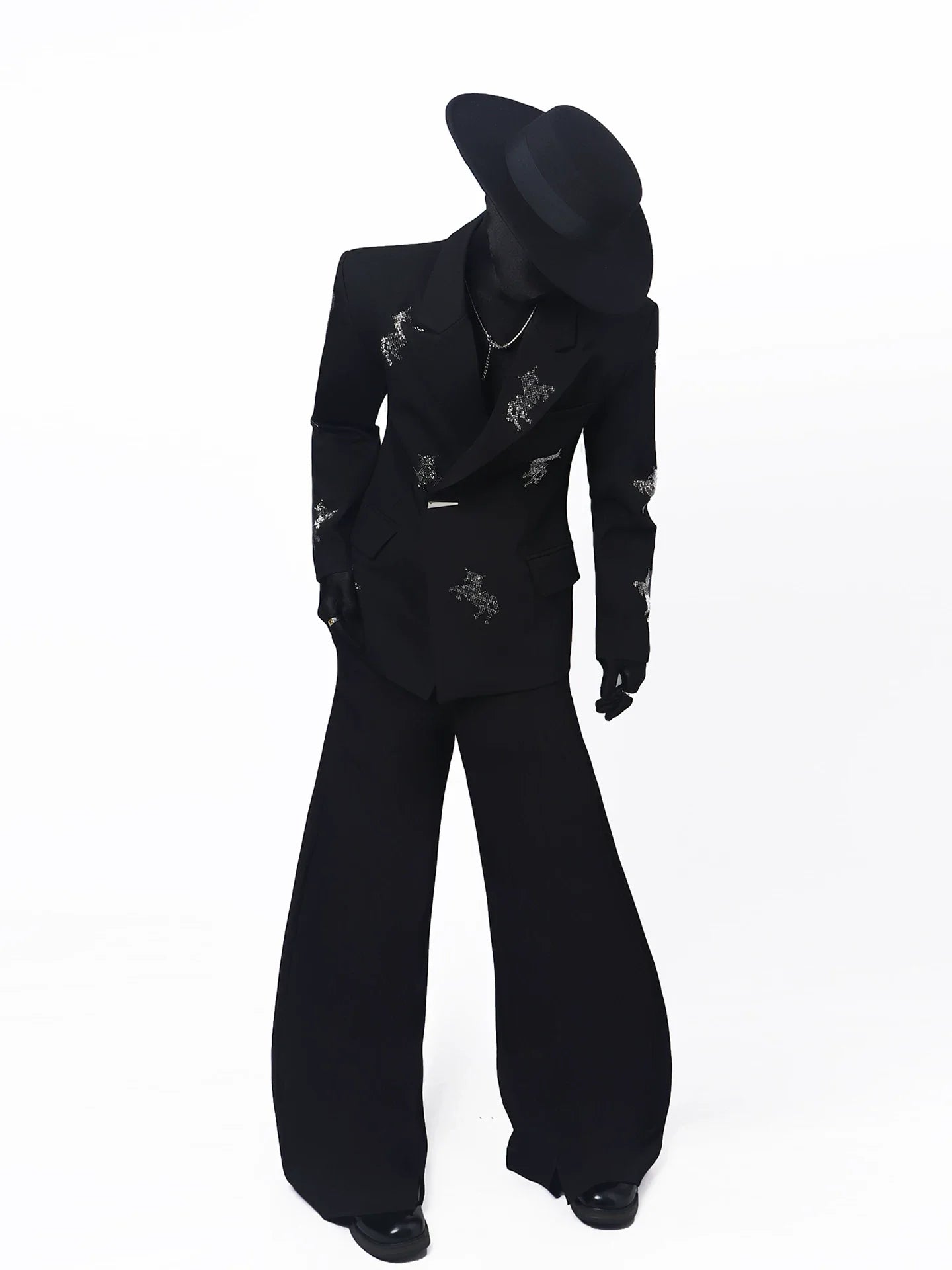【26s May.】Rhinestone Structured Slim Black Blazer