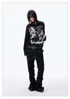 Dark Graphic Button Long Sleeve Tee
