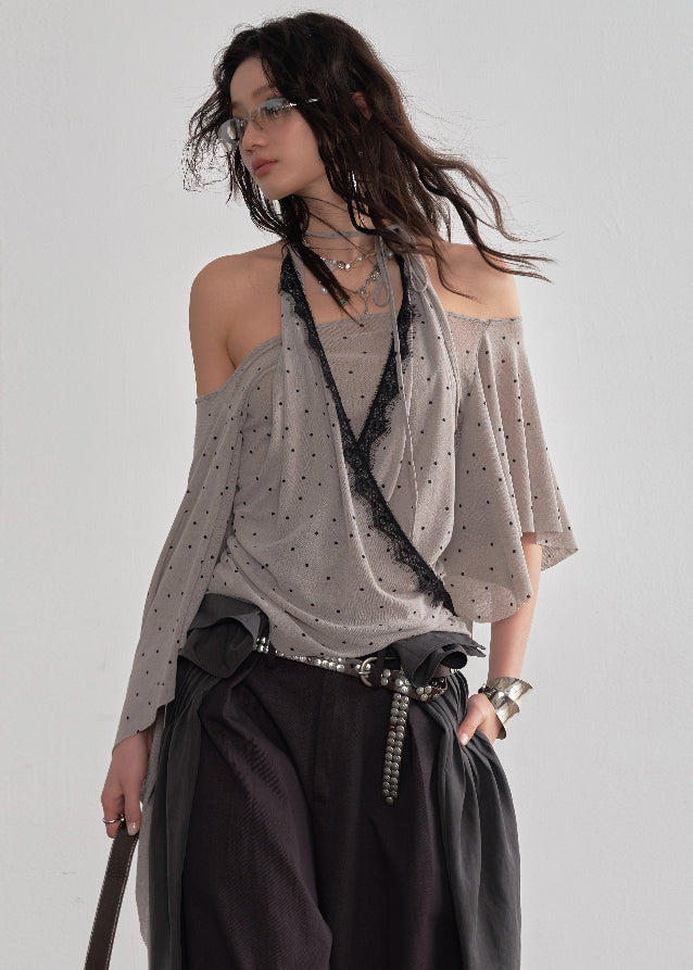 Retro Flow Shawl Halter Top