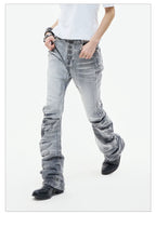 Ice Blue Studded Curved Skinny Jeans