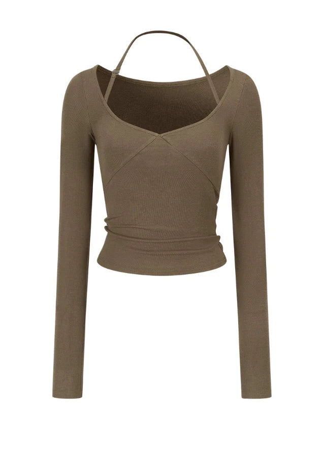Dual-Strap Minimal Halterneck Slim Top