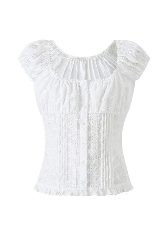 White Lace Tank & Denim Skirt Set with Waist Design