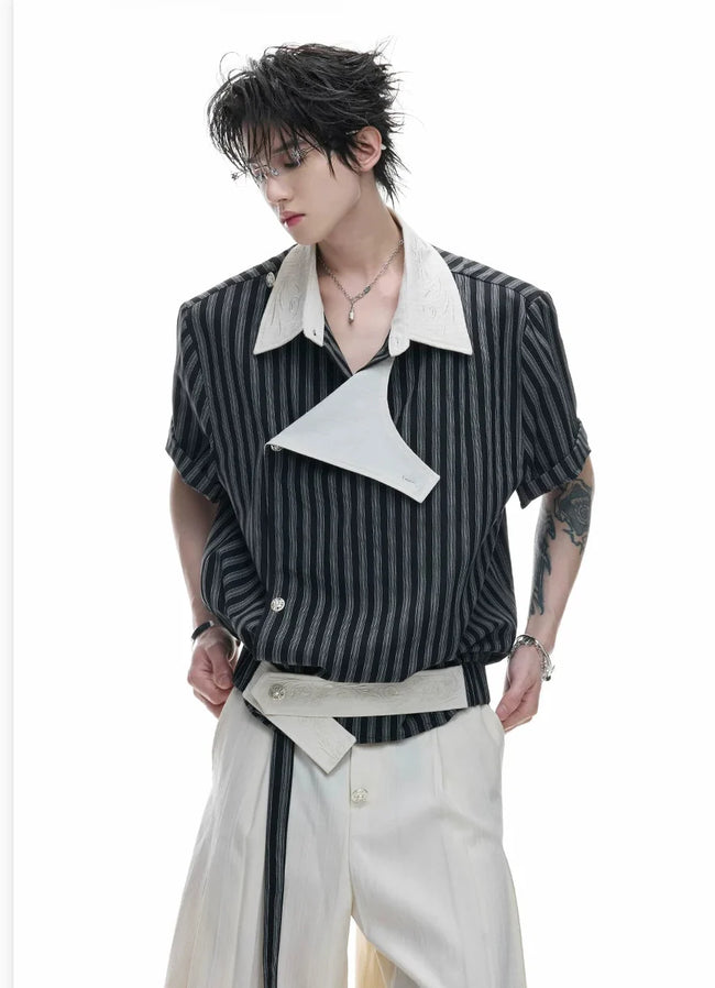 Embroidered Asymmetric Stripe Shirt Tee Hover Image
